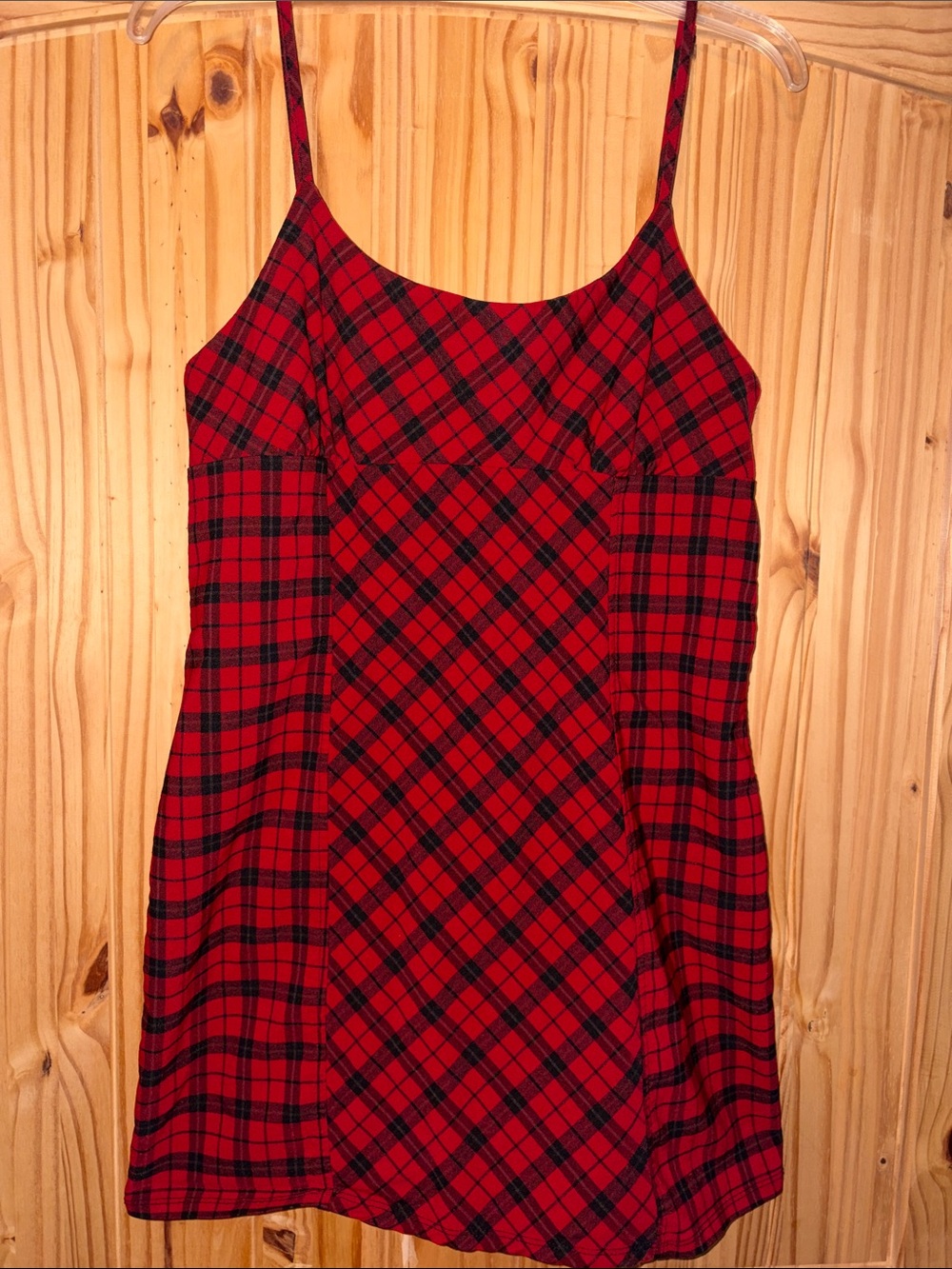 Women’s Junior size large dress mini   Red and Black Plaid Spaghetti Strap Dress